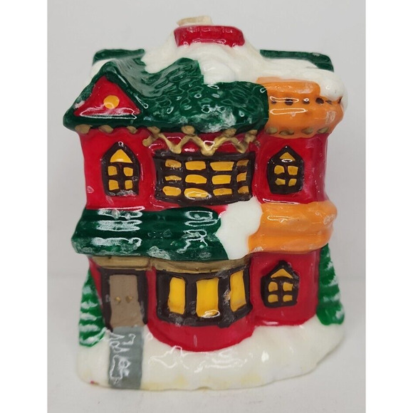 Vintage Christmas House Candle 3.75" SKU H183 - Picture 1 of 6